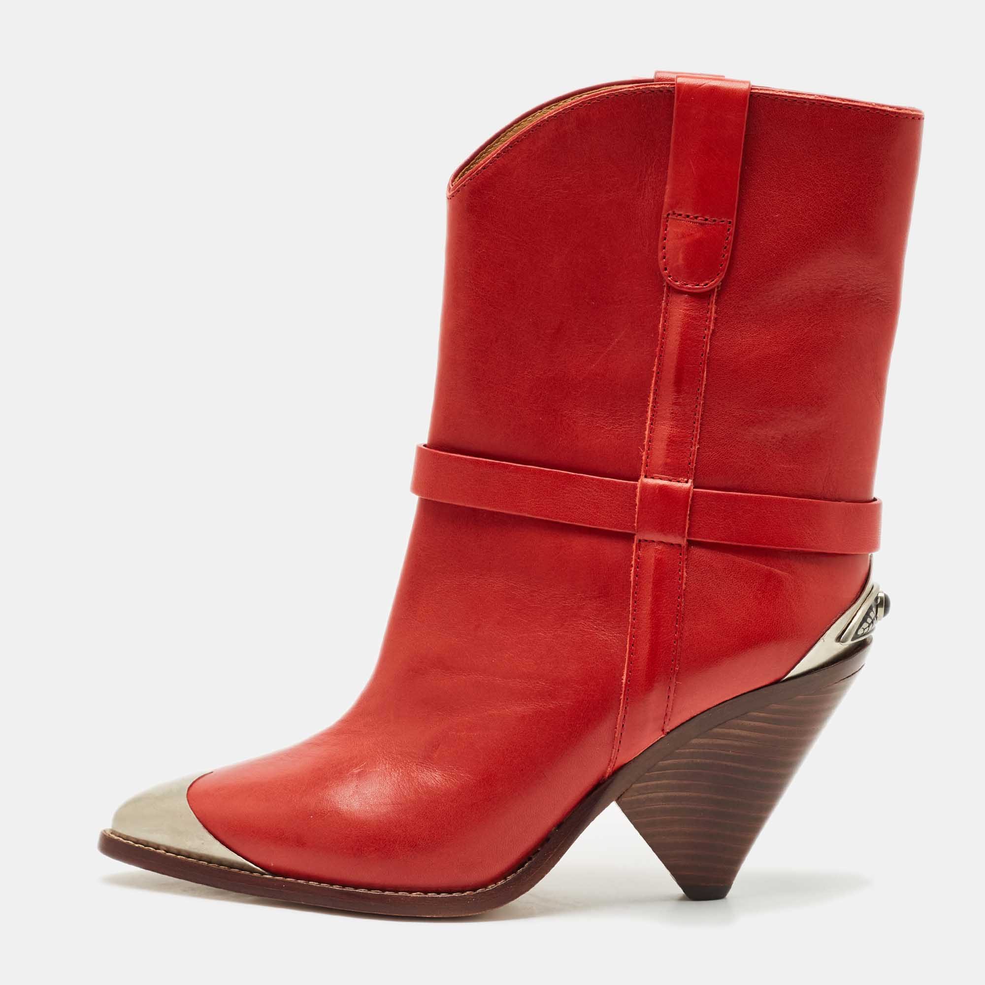 

Isabel Marant Red Leather Lamsy Ankle Boots Size