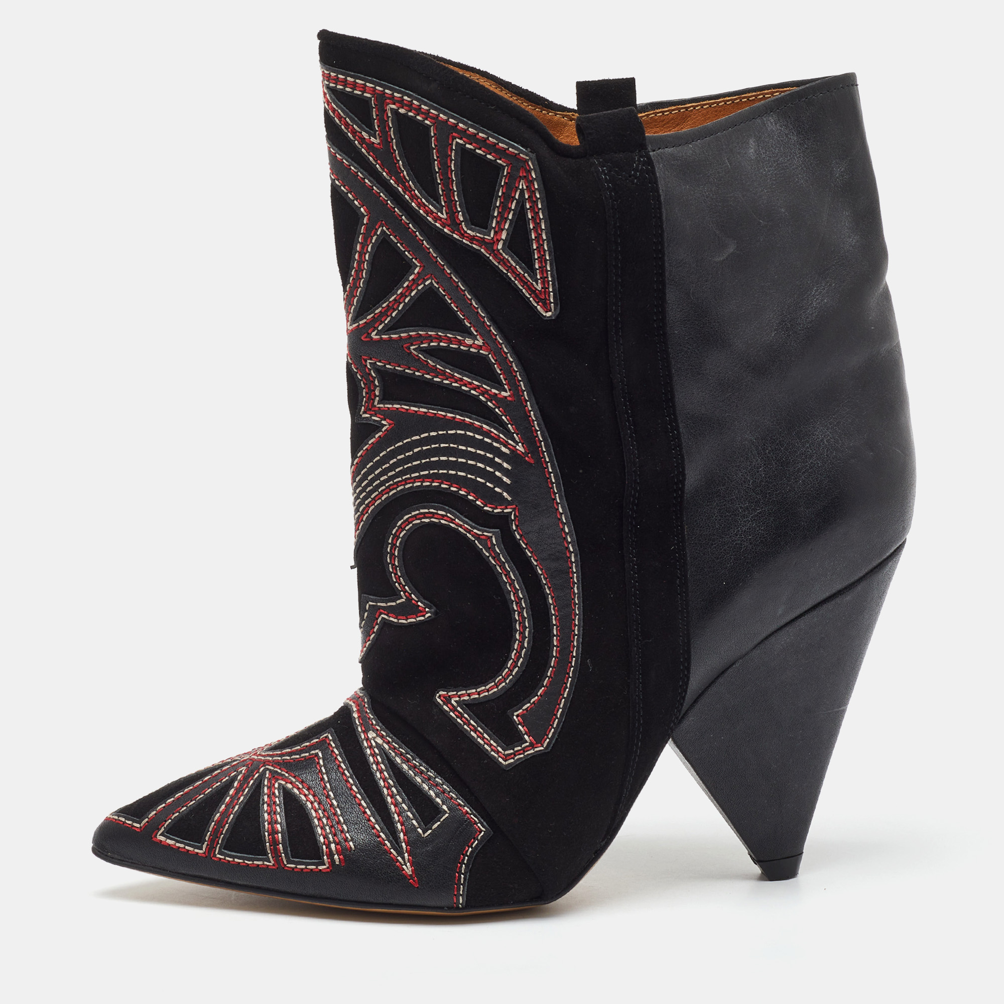 

Isabel Marant Black Embroidered Suede and Leather Betty Ankle Boots Size