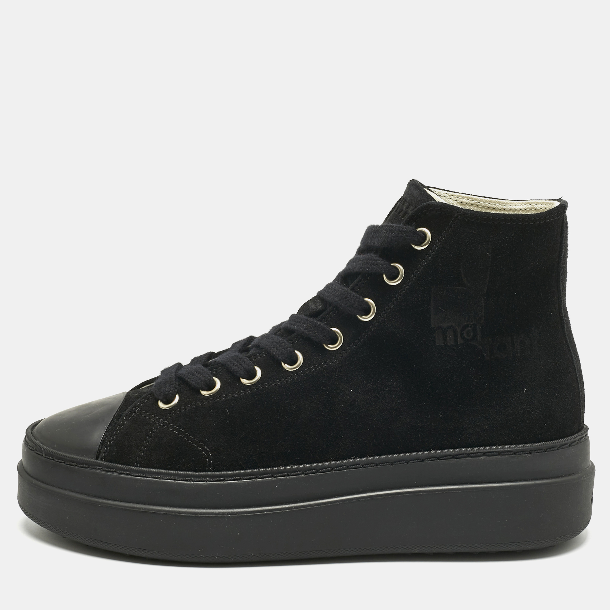Pre-owned Isabel Marant Black Leather And Suede Austen High Top Sneakers Size 37
