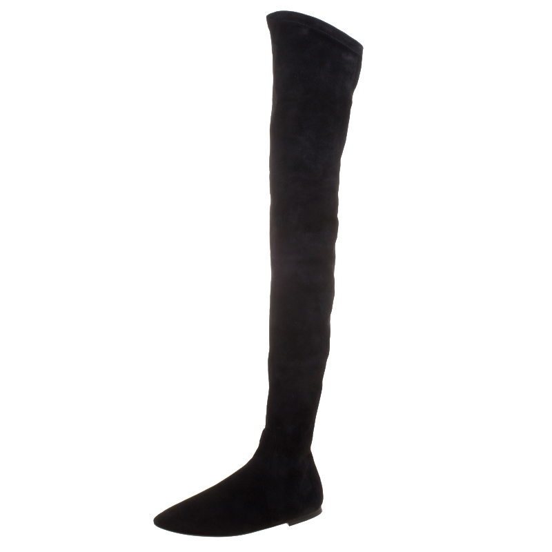 Pre Owned Isabel Marant Black Stretch Suede Brenna Over the Knee Thigh High Boots Size 37