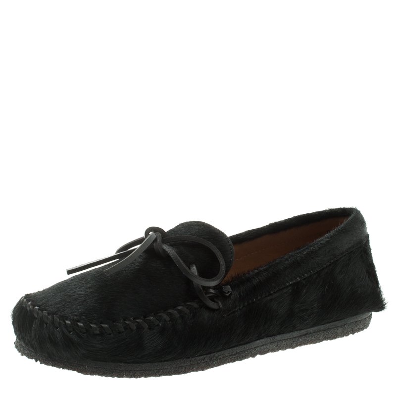 Pre Owned Isabel Marant Étoile Black Calf Hair Fell Bow Moccasins Size 40