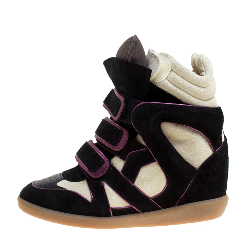 

Isabel Marant Two Tone Suede and Leather Bekett Wedge Sneakers Size, Black