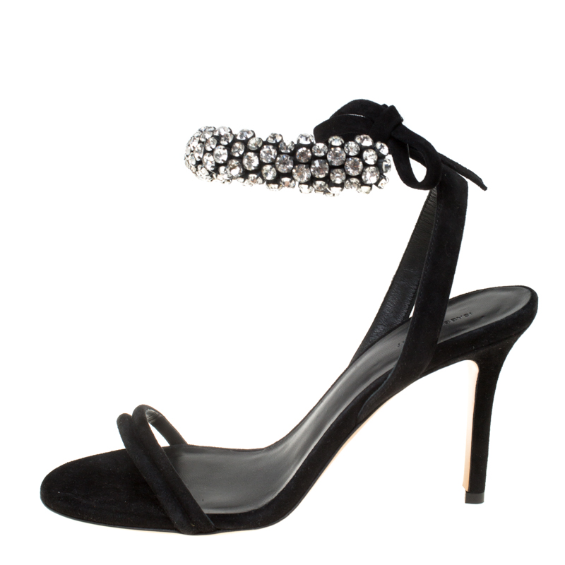 

Isabel Marant Black Suede Alrin Crystal Embellished Ankle Strap Sandals Size