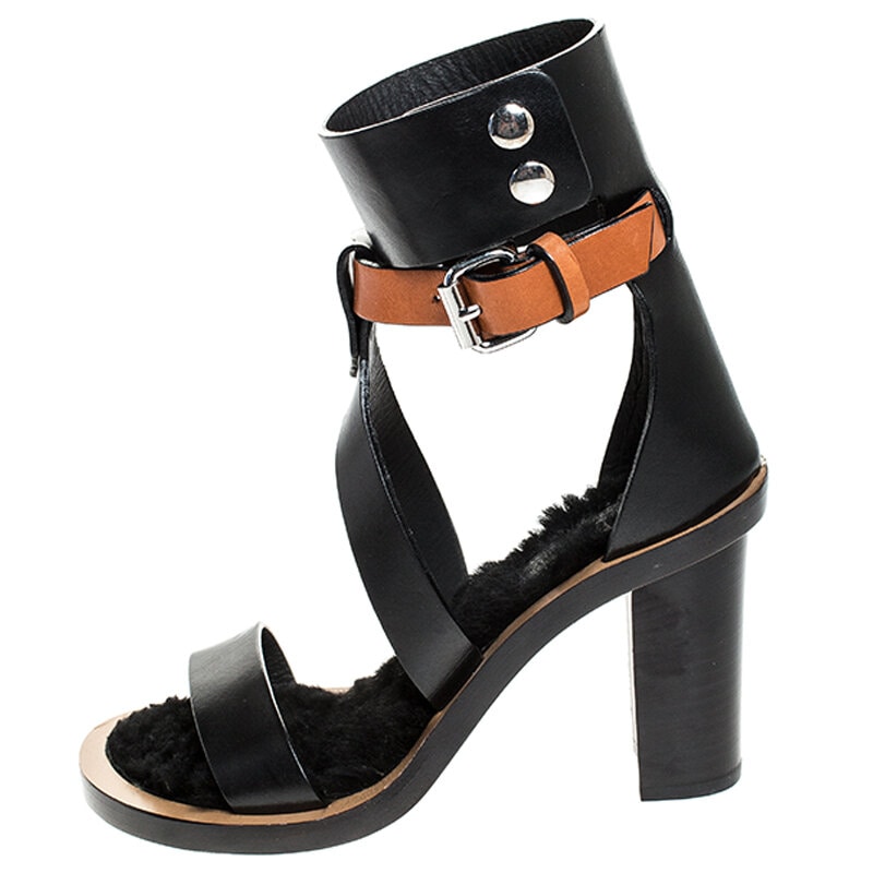 

Isabel Marant Black/Tan Leather Jenyd Ankle Wrap Open Toe Sandals Size