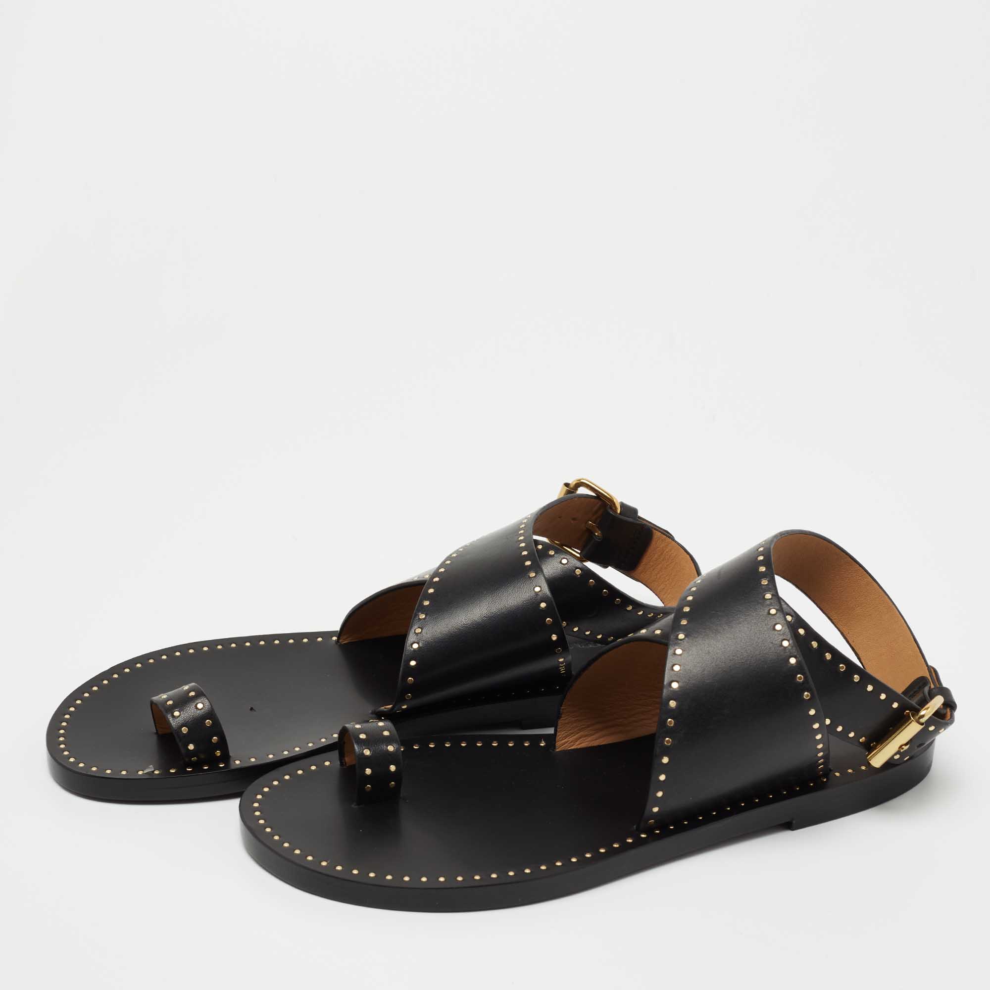 

Isabel Marant Black Leather Embellished Flat Sandals Size