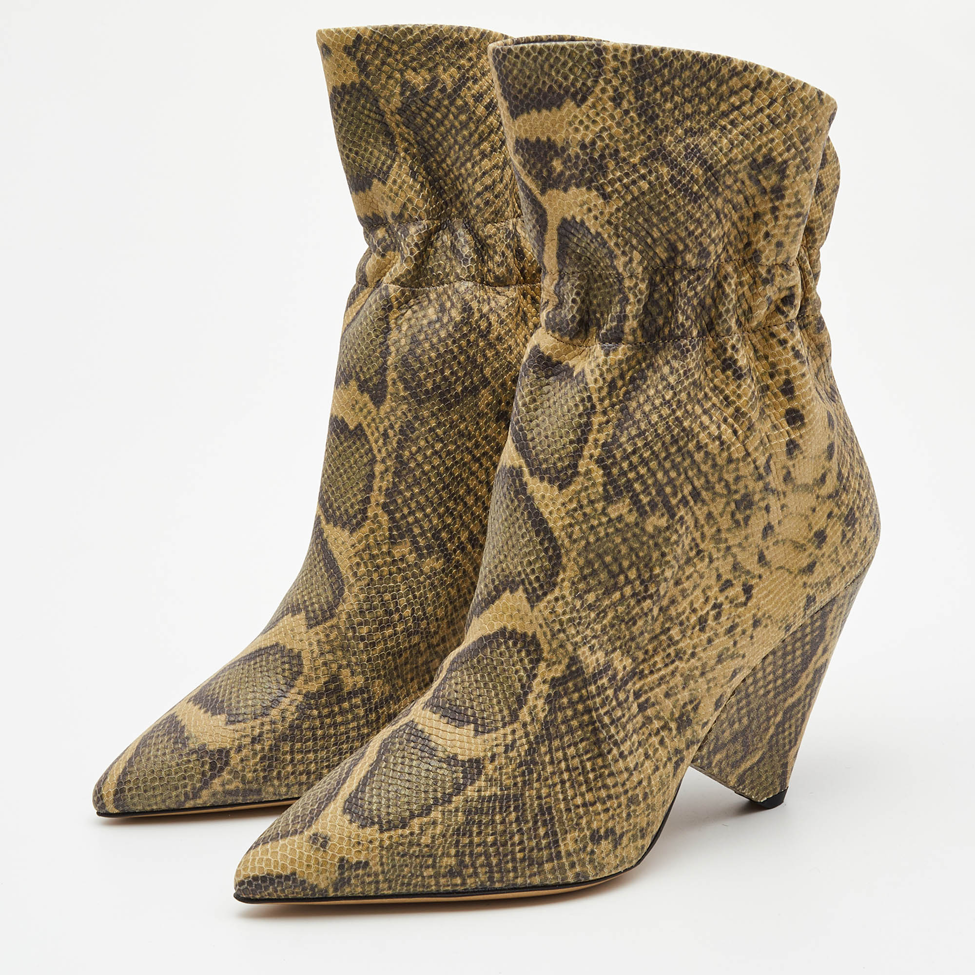 

Isabel Marant Two Tone Python Embossed Leather Ankle Booties Size, Brown