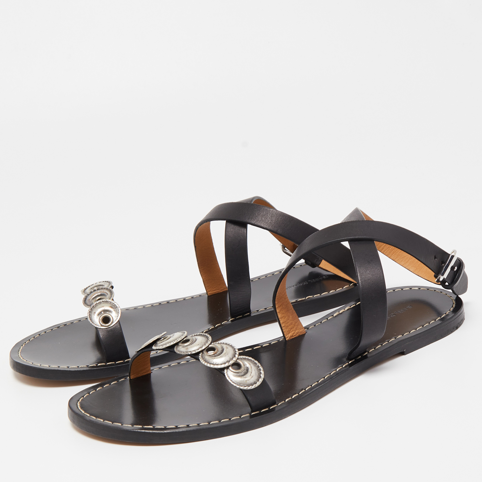 

Isabel Marant Black Leather Embellished Ankle Wrap Sandals Size
