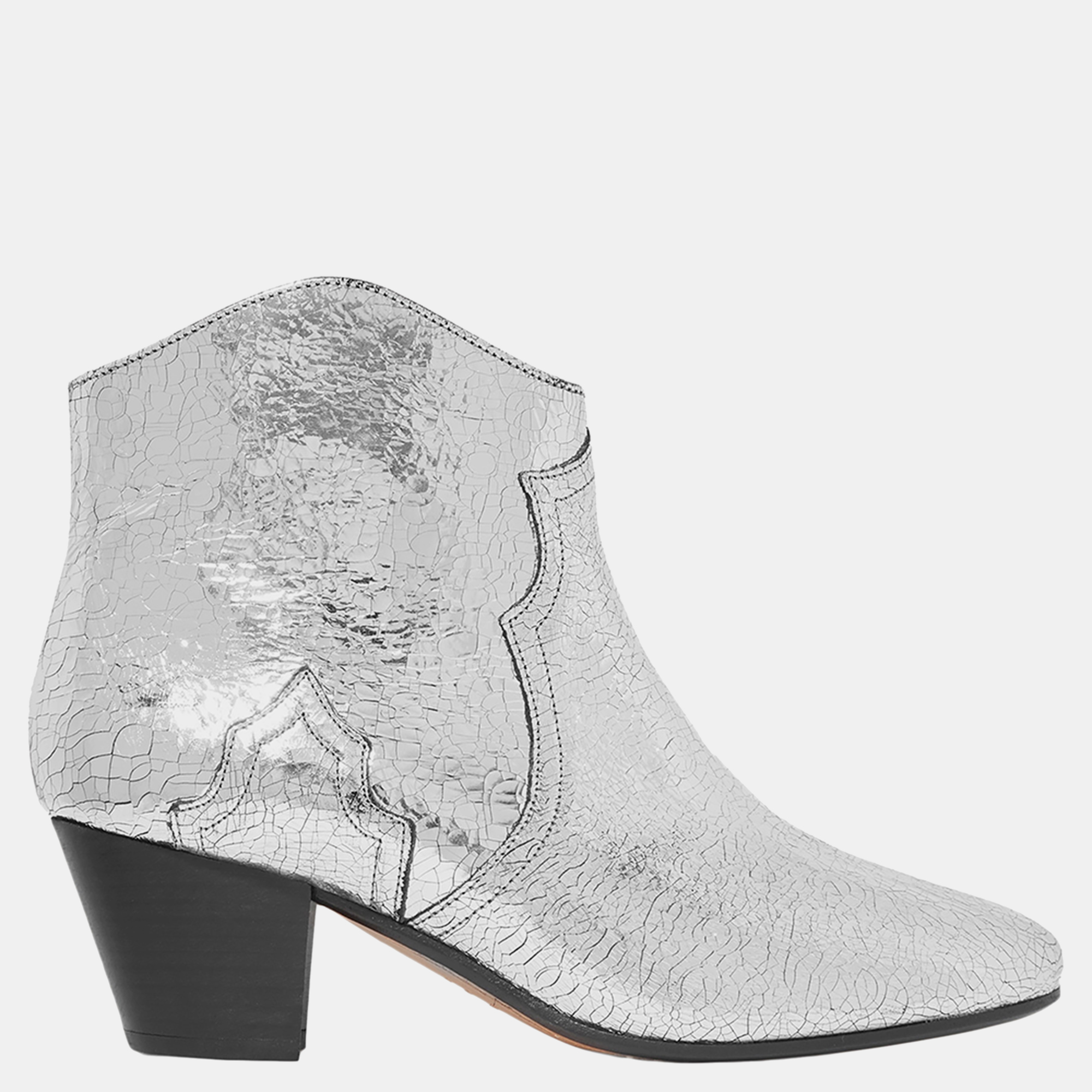 Pre-owned Isabel Marant Crackle Leather Ankle Boots 37 In Silver