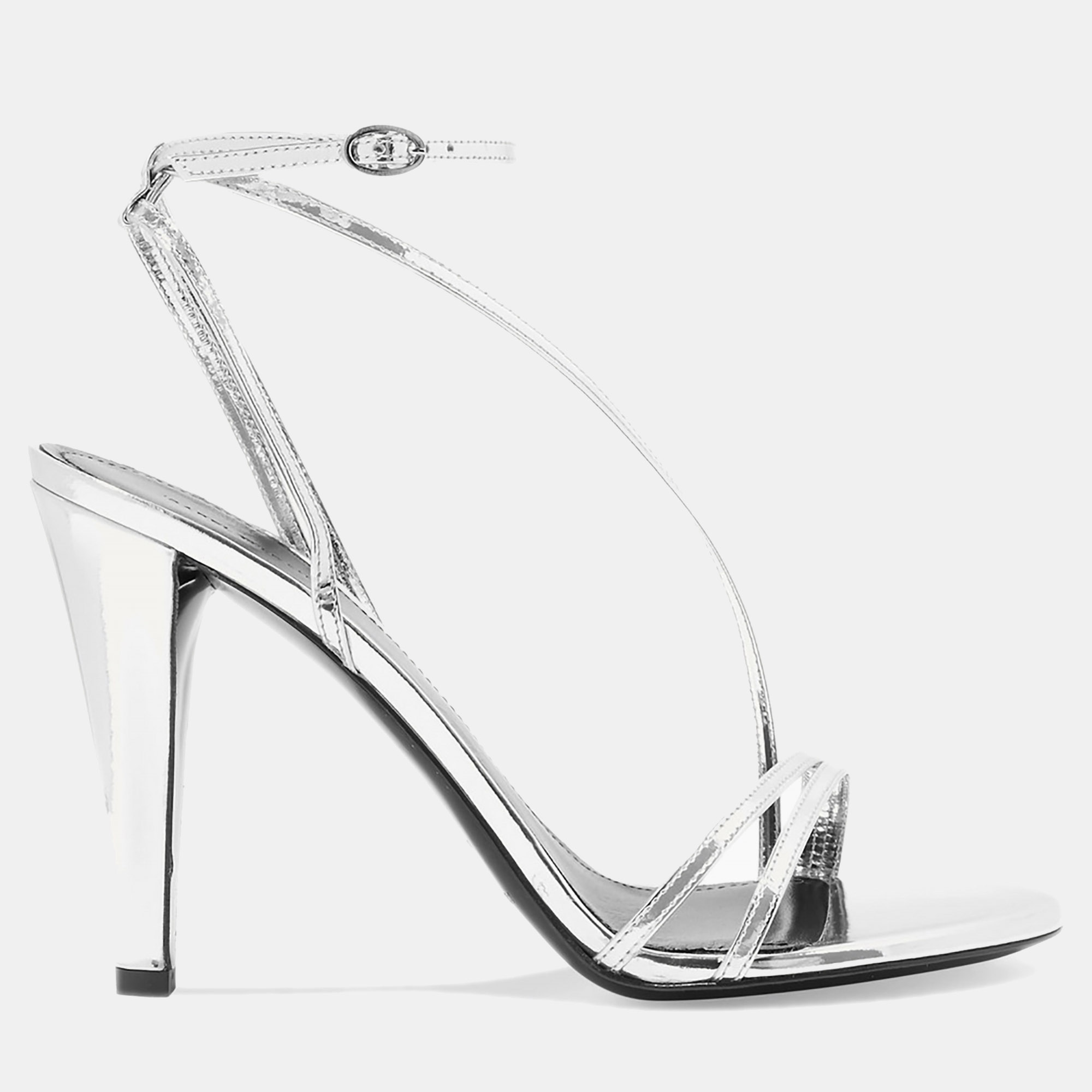 Pre-owned Isabel Marant Mirror Leather Ankle Strap Sandals Size 41 In Silver