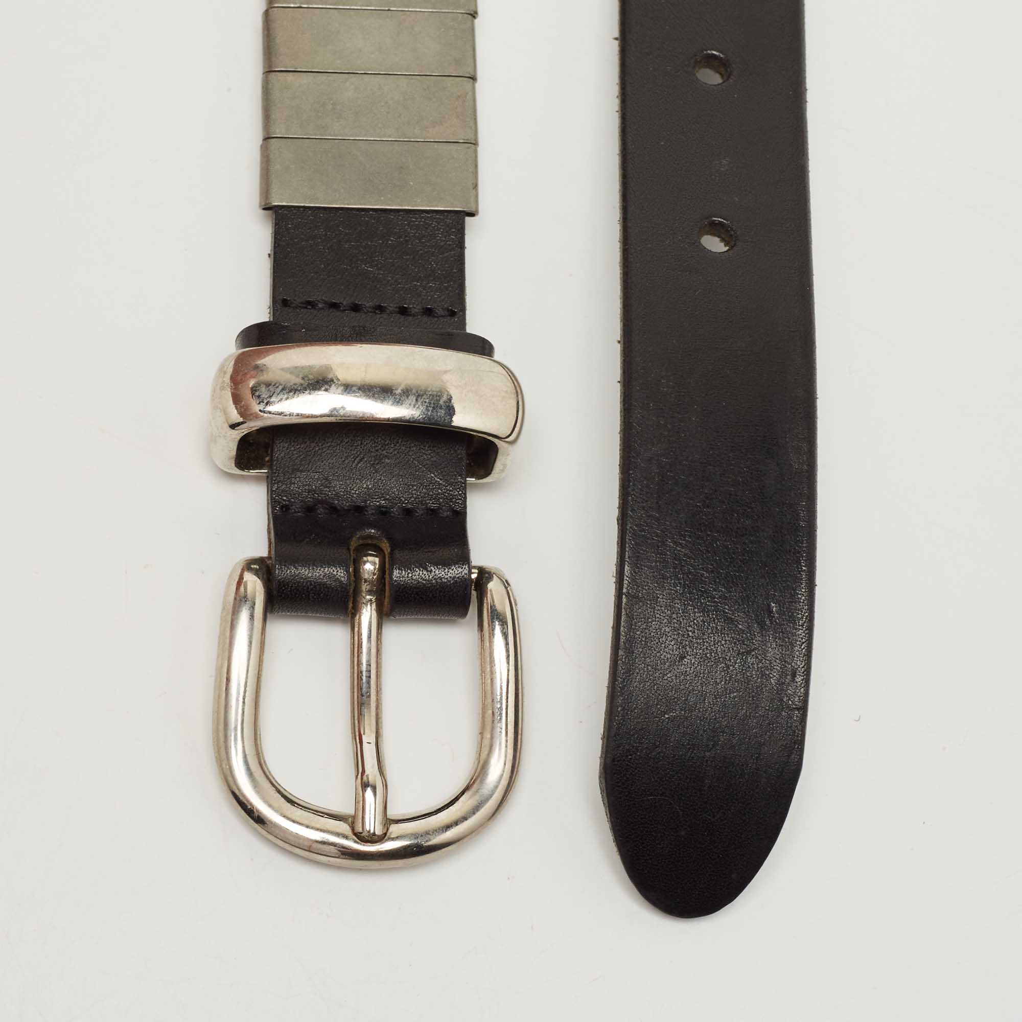 

Isabel Marant Black/Silver Leather Metal Detail Buckle Belt