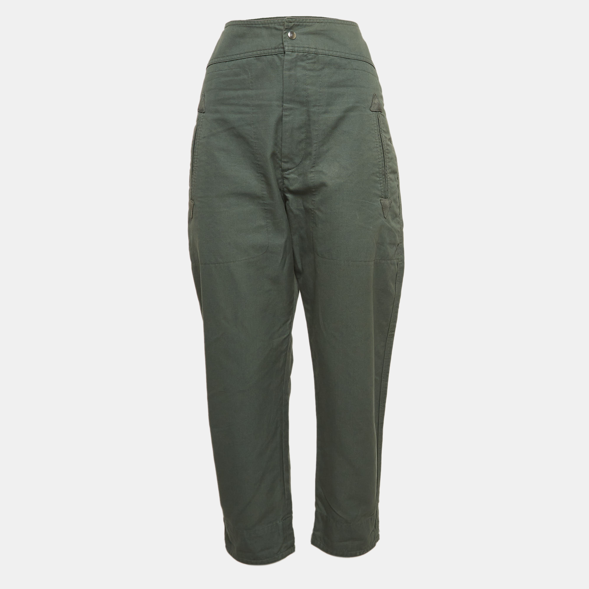 

Isabel Marant Green Suede Trim Cotton Tapered Trousers M