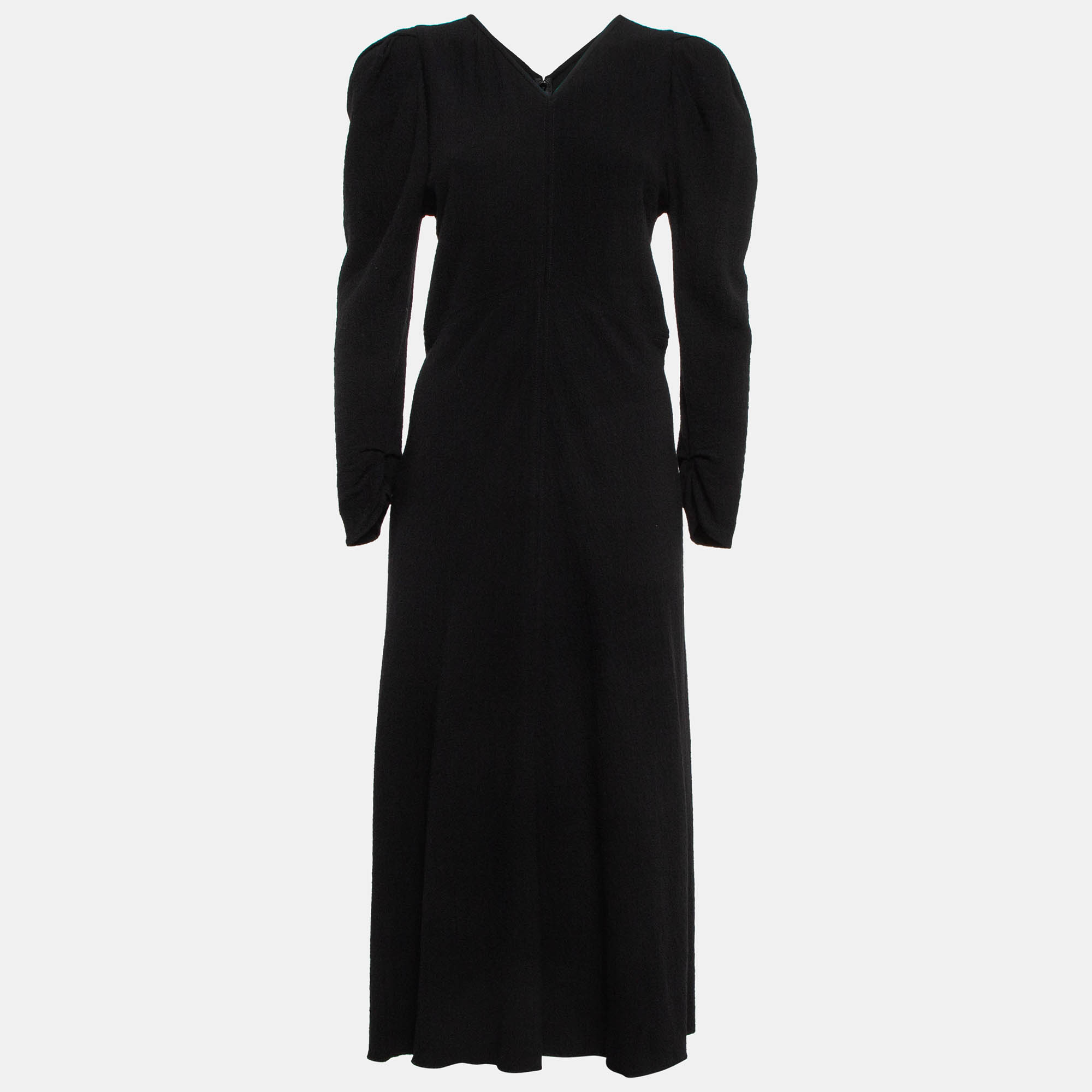 

Isabel Marant Black Textured Wool Blend Ruched Midi Dress M