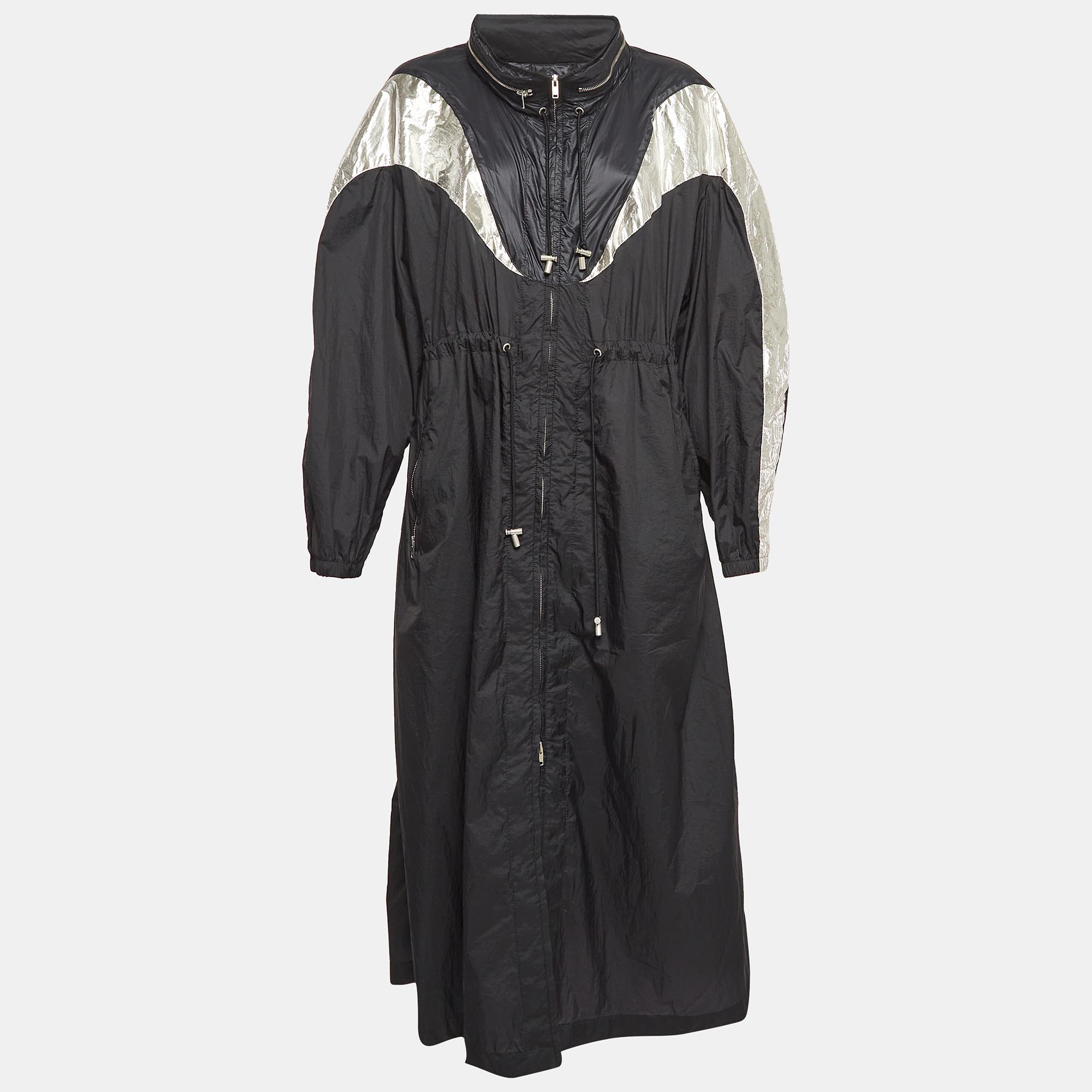 

Isabel Marant Synthetic Black Colorblock Pattern Mid Length Coat M