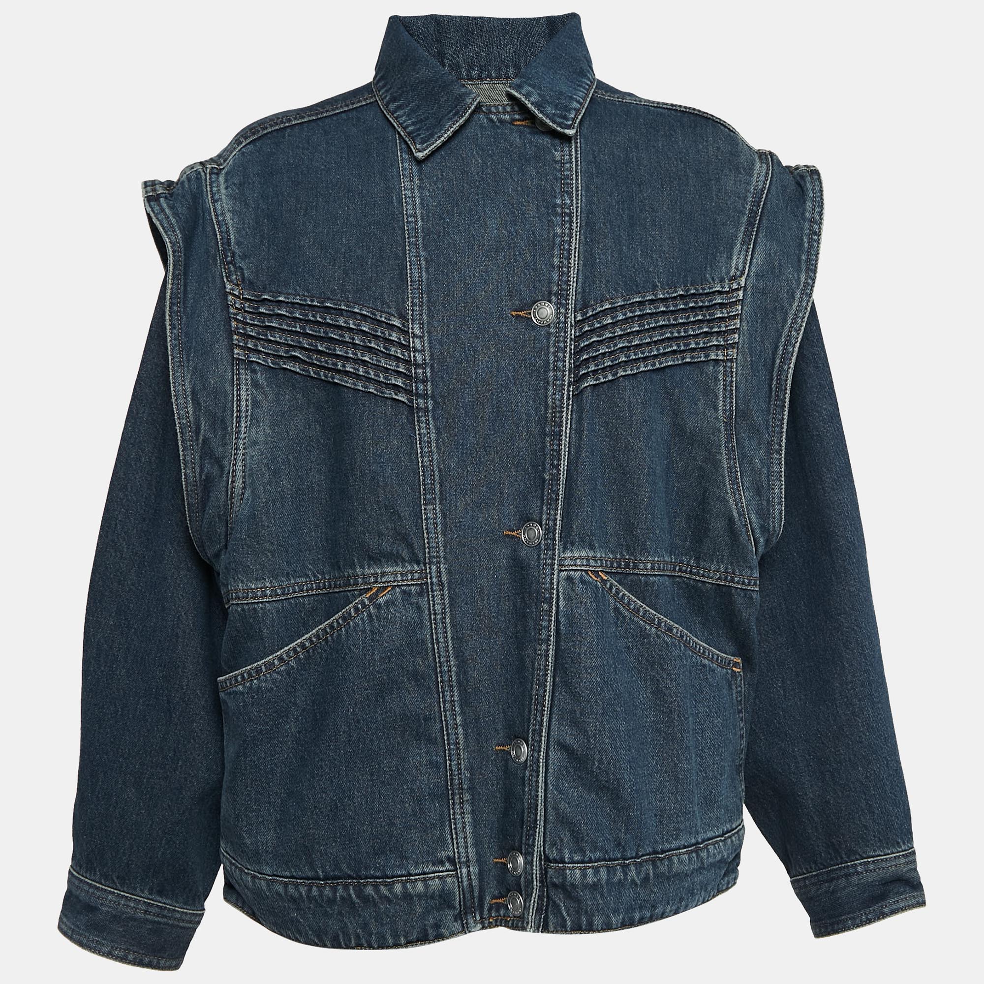 

Isabel Marant Blue Faded Denim Detachable Sleeve Harmon Jacket M