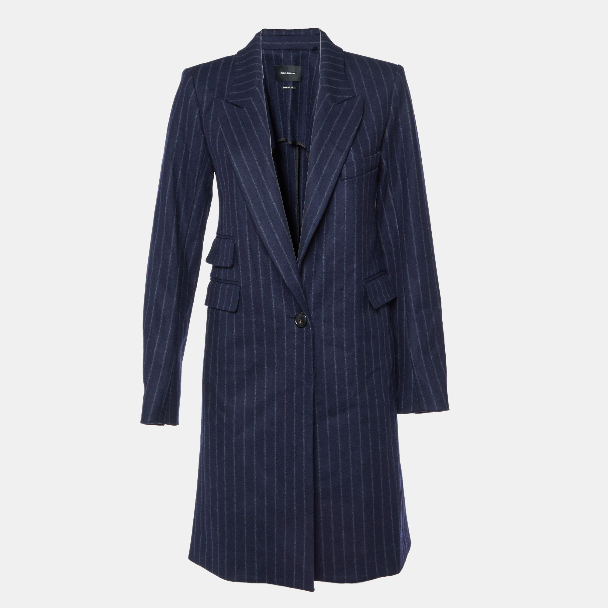 

Isabel Marant Navy Blue Stripe Wool Mid-Length Coat S