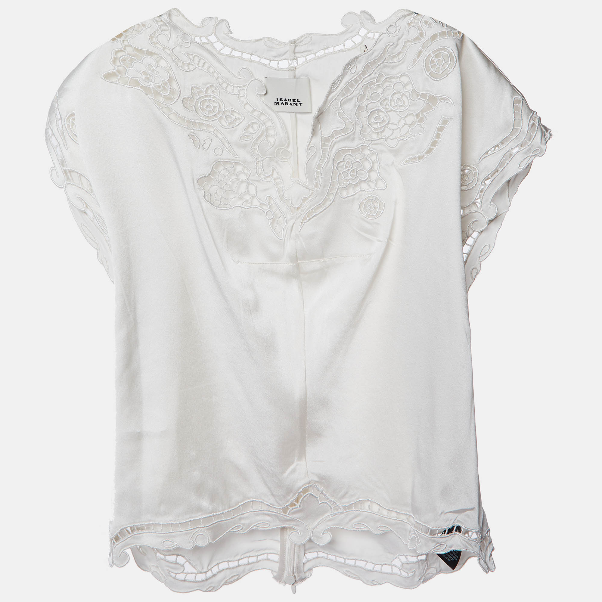 

Isabel Marant White Embordered Satin Silk Top S