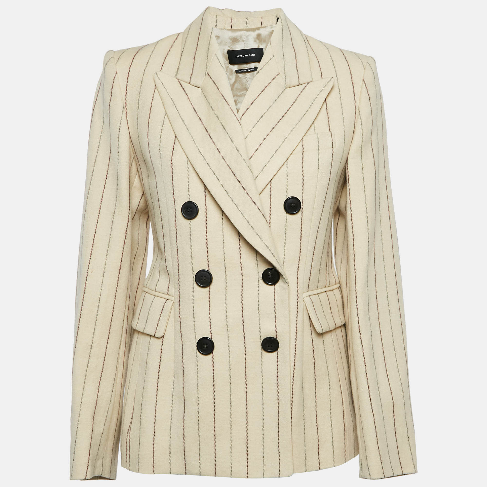 

Isabel Marant Cream Pinstripe Linen Blend Double Breasted Blazer M, Beige