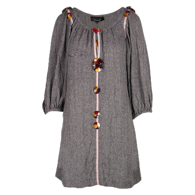 Pre Owned Isabel Marant Grey Floral Detail Long Sleeve Dress S