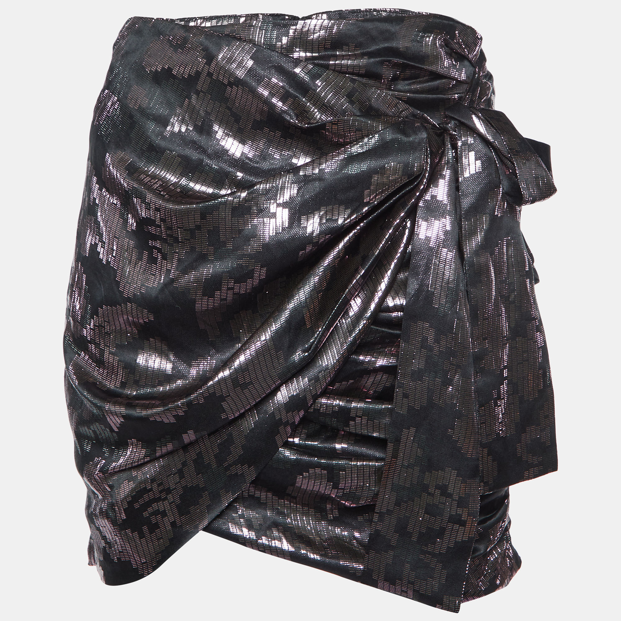 Pre-owned Isabel Marant Metallic Silk Lurex Draped Madly Mini Skirt S