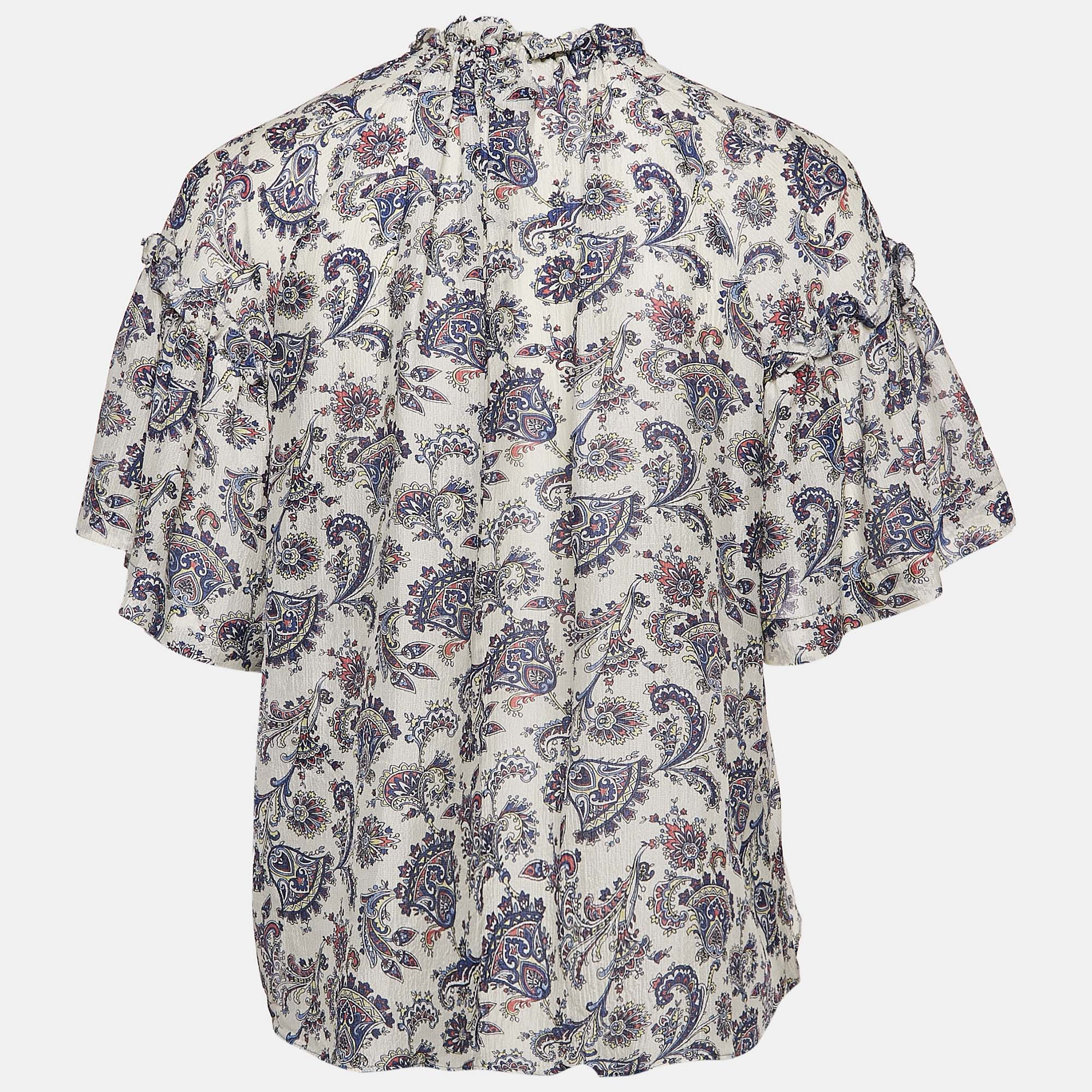 Isabel Marant Multicolor Silk Ruffled Top S 