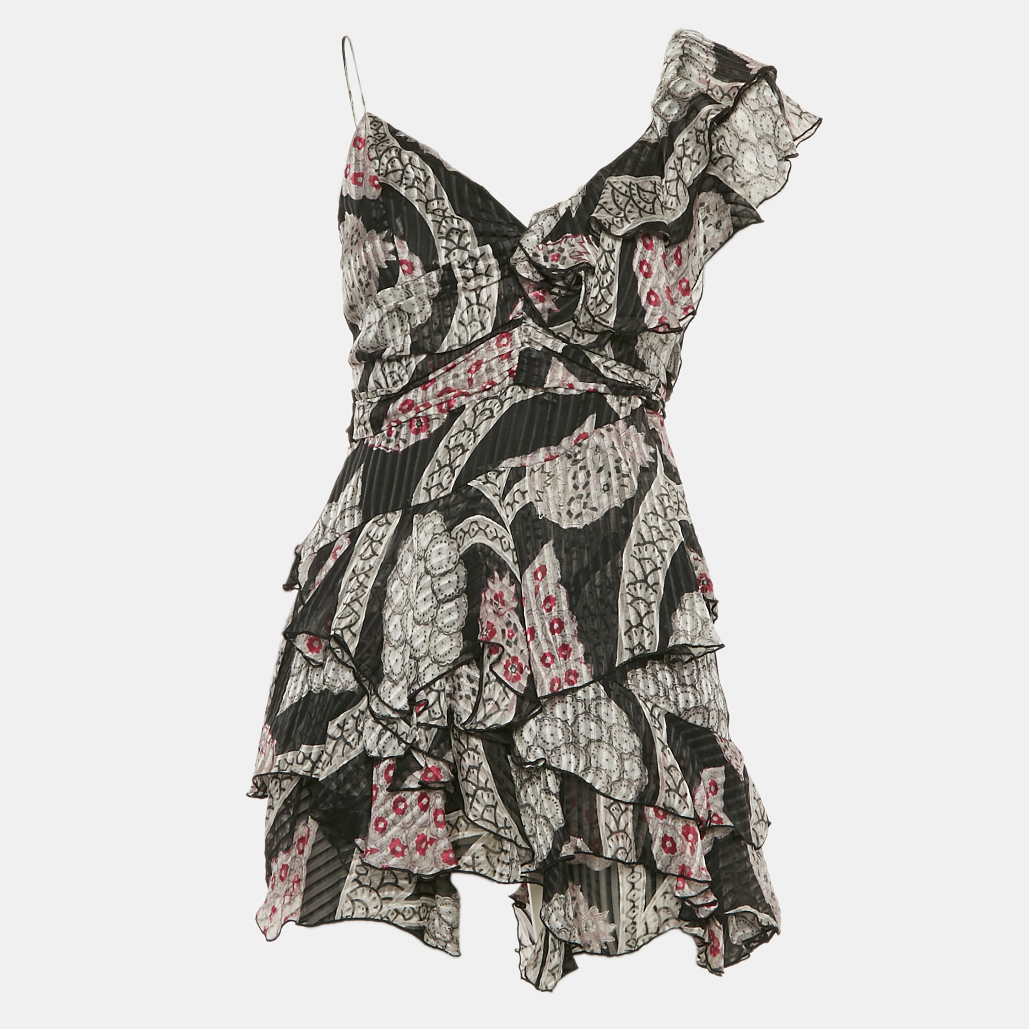 

Isabel Marant Black Floral Print Ruffled Mini Dress S