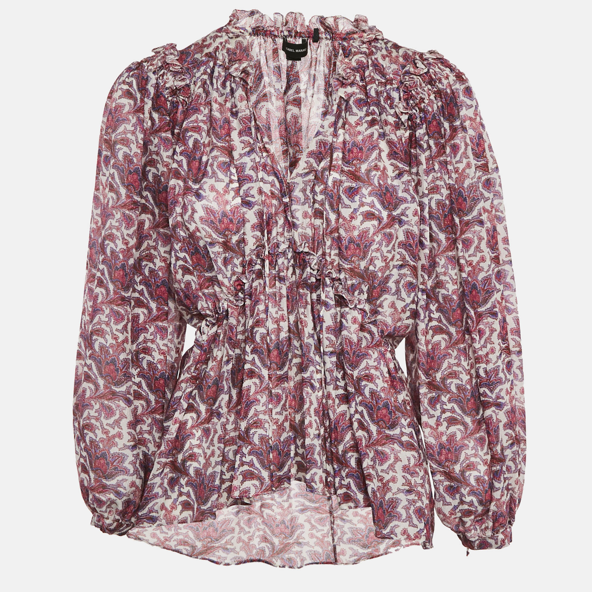 

Isabel Marant Purple Printed Ruffle Detail Top S, Multicolor