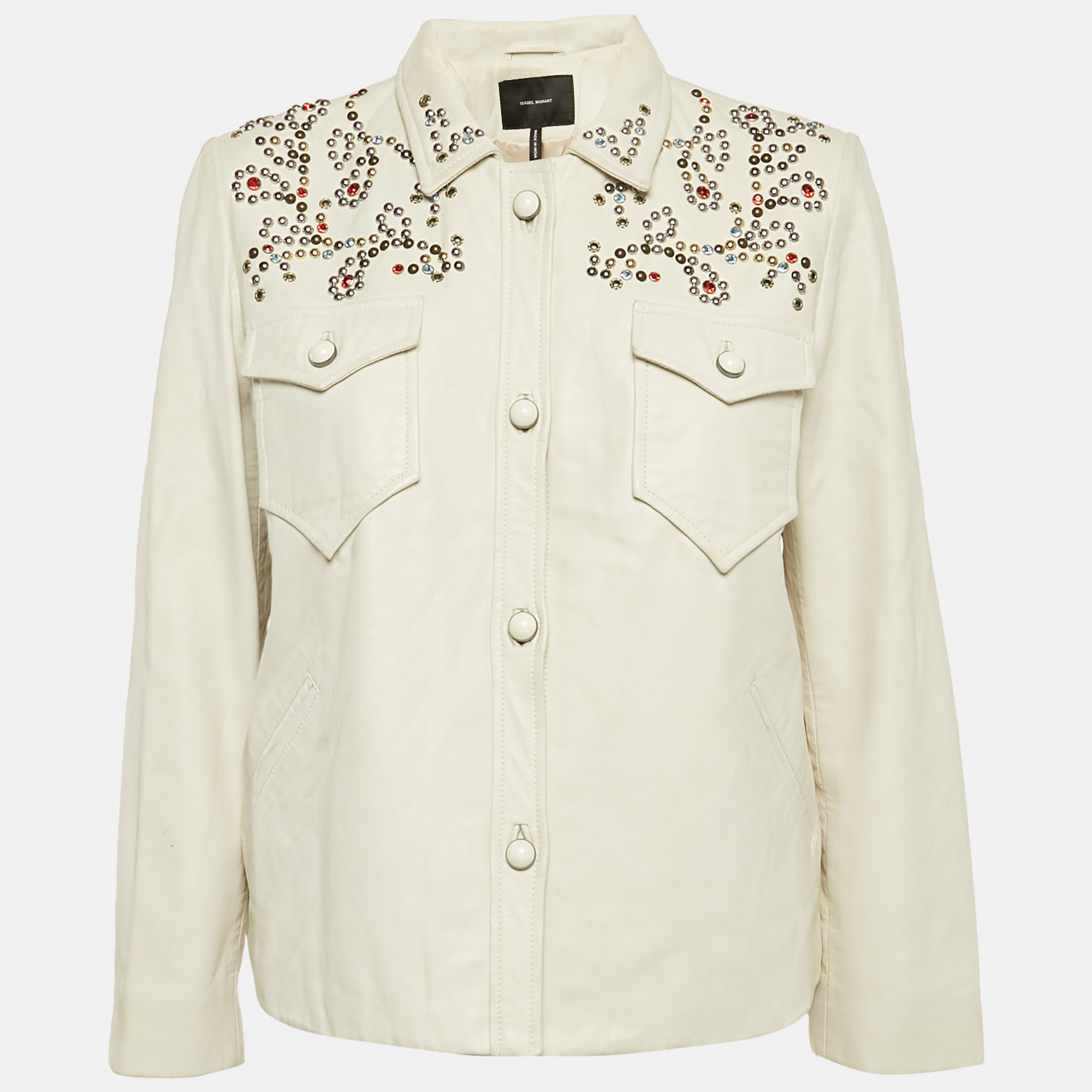 

Isabel Marant Off White Studded Leather Button Front Jacket L