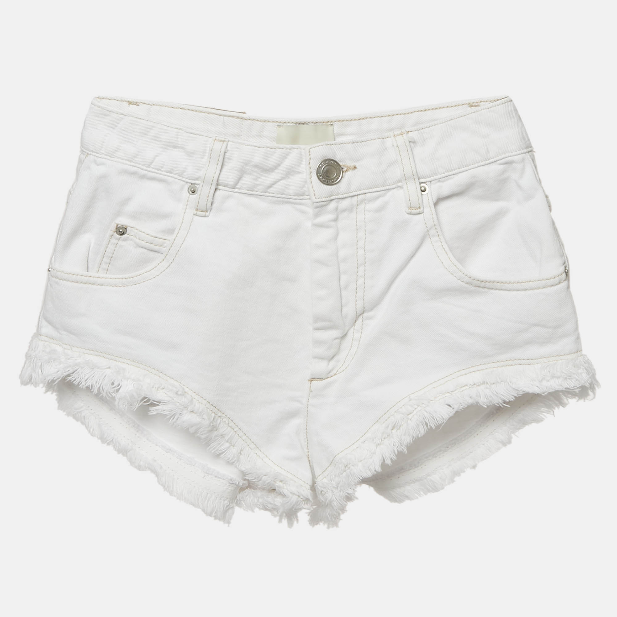 

Isabel Marant White Denim Raw Edge Eneidao Shorts S Waist 25"