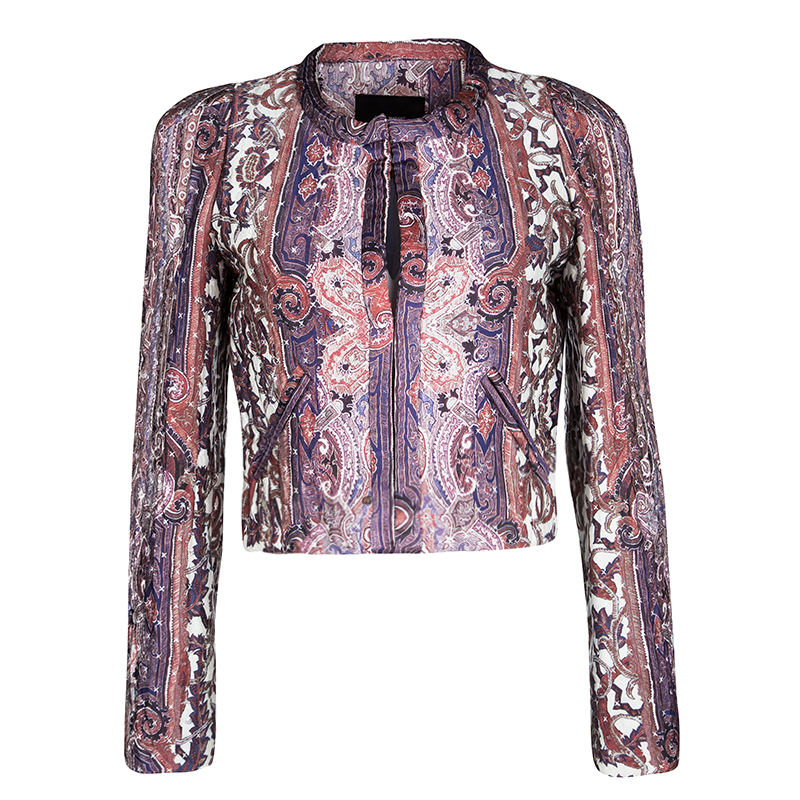 Isabel Marant Glenn Printed Silk Satin Quilted Cropped Jacket S