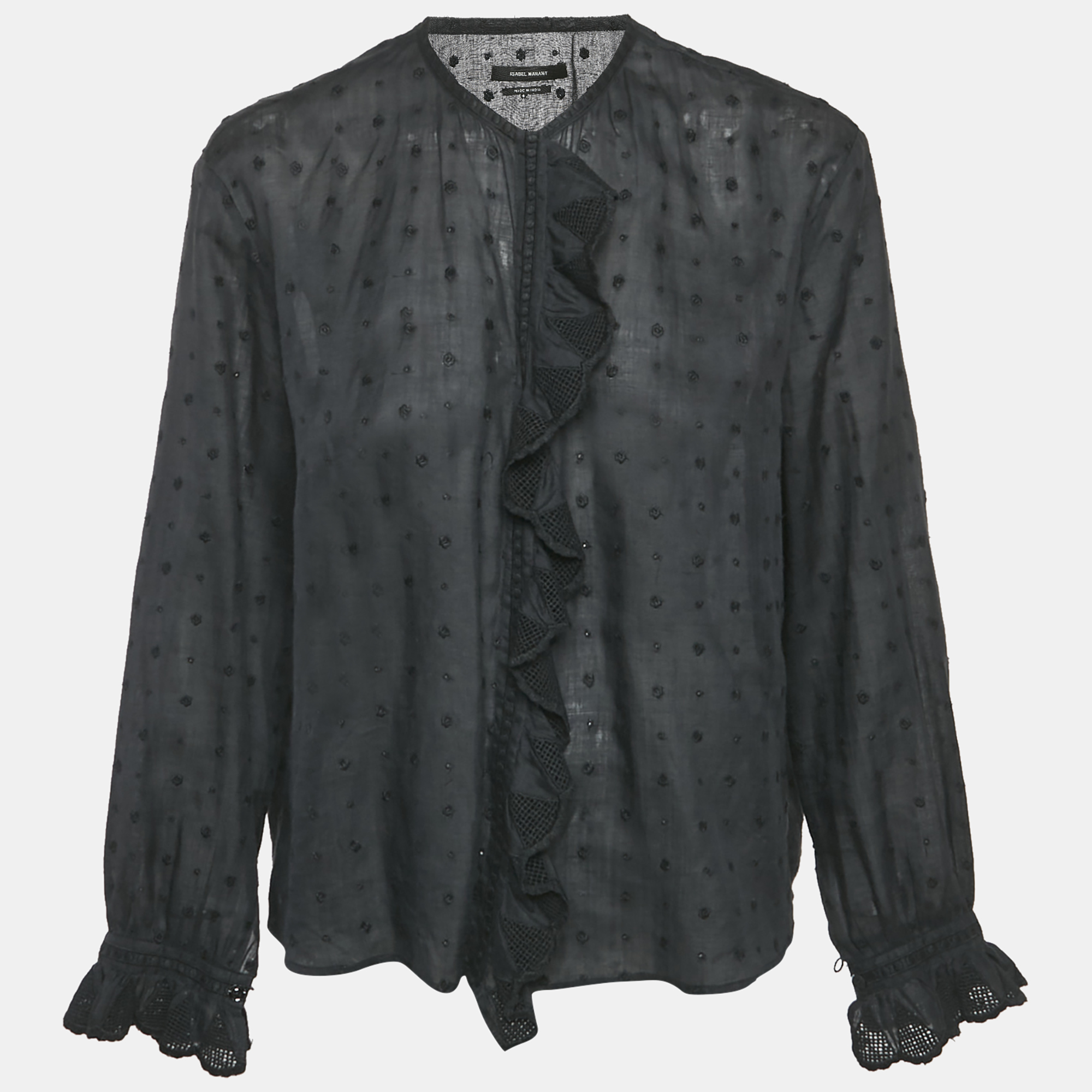 

Isabel Marant Black Floral Embroidered Ramie Blouse S