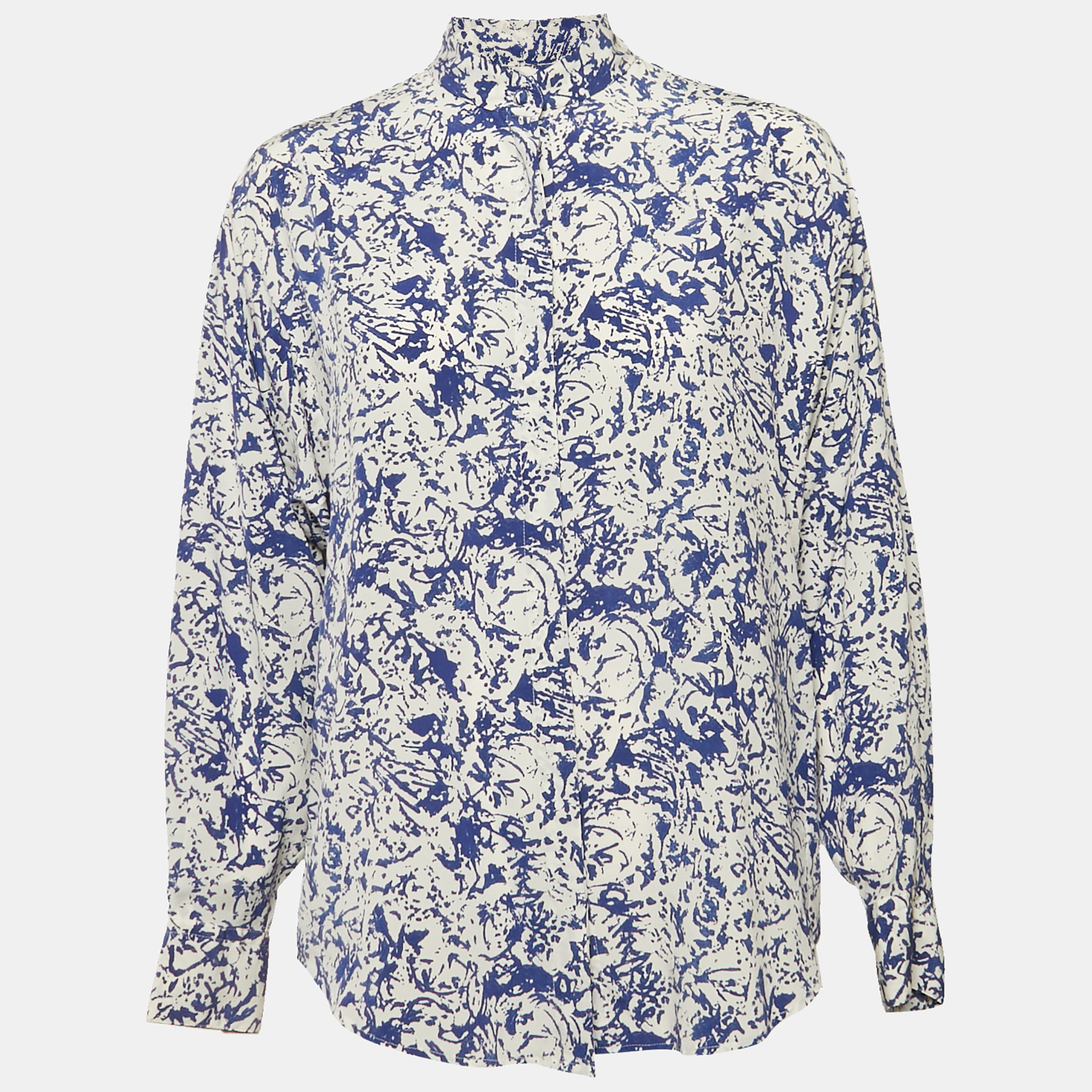 

Isabel Marant White/Blue Printed Silk Button Front Cade Top S