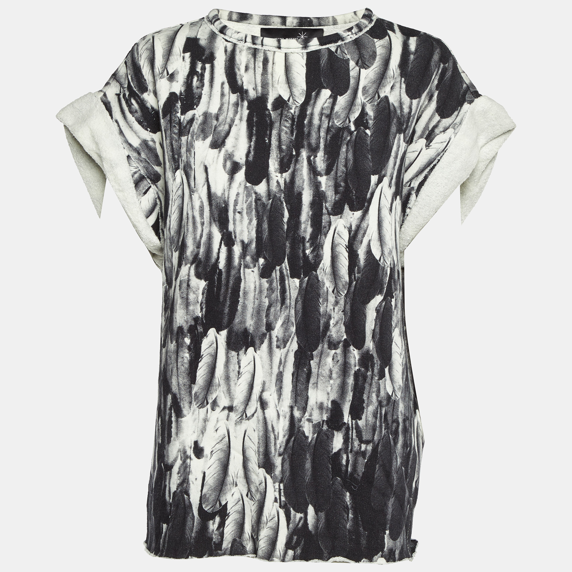 

Isabel Marant Black Feather Print Cotton Knit Top M