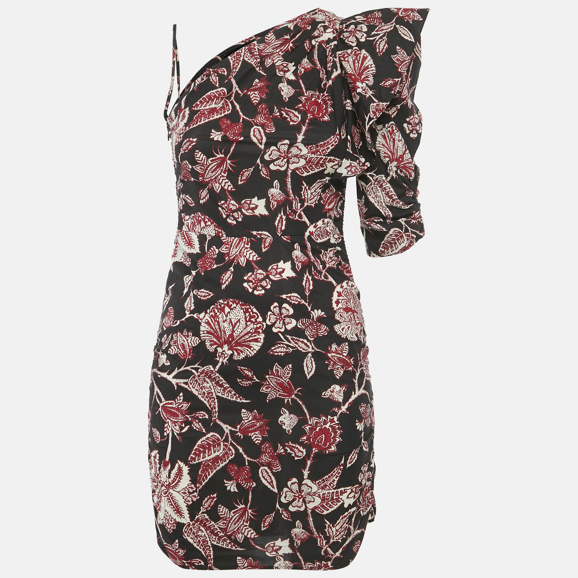 Pre-owned Isabel Marant Brown Floral Print Cotton One Shoulder Mini Dress S