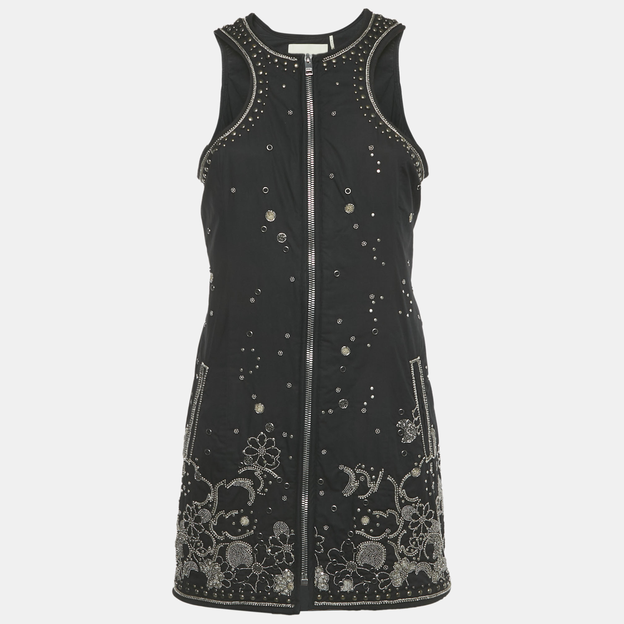 Pre-owned Isabel Marant Black Floral Embellished Cotton Zip Front Mini Dress M