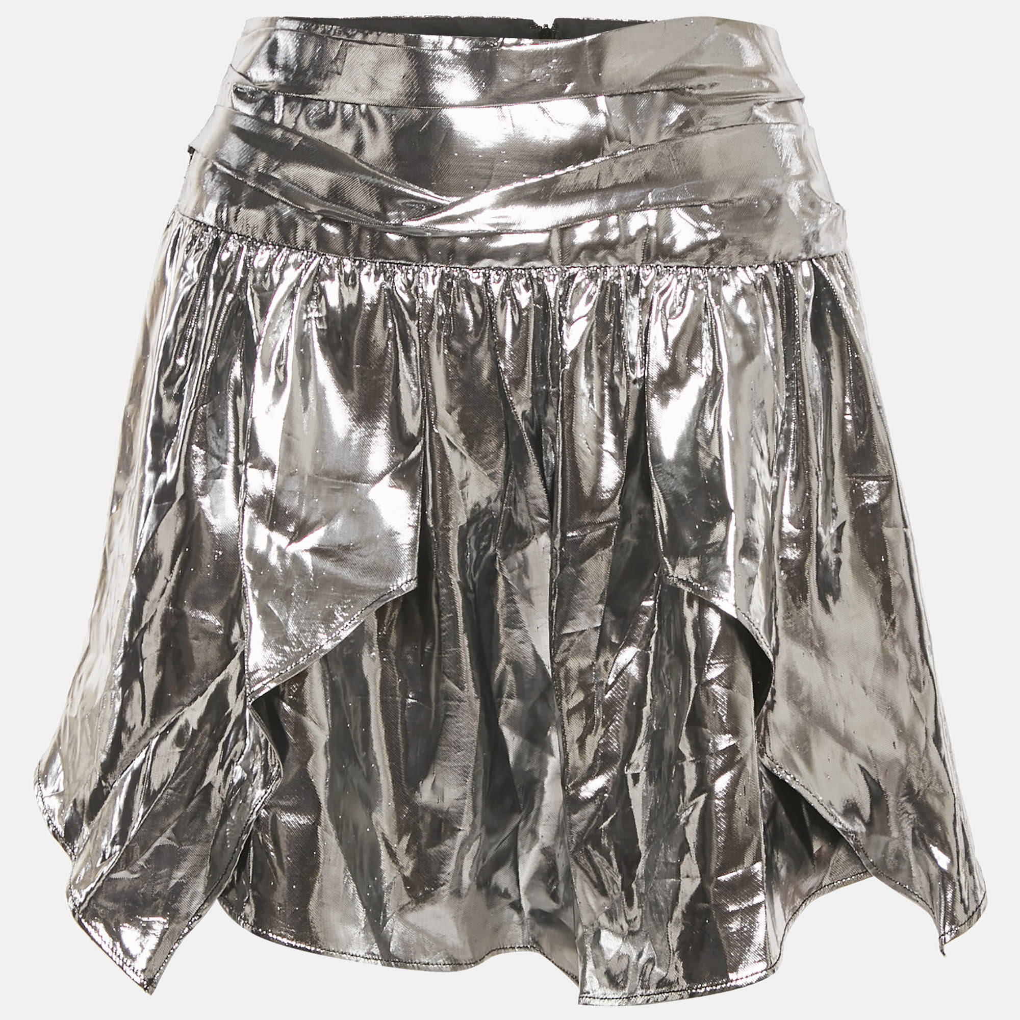 Pre-owned Isabel Marant Metallic Lamé Gathered Mini Skirt M In Silver