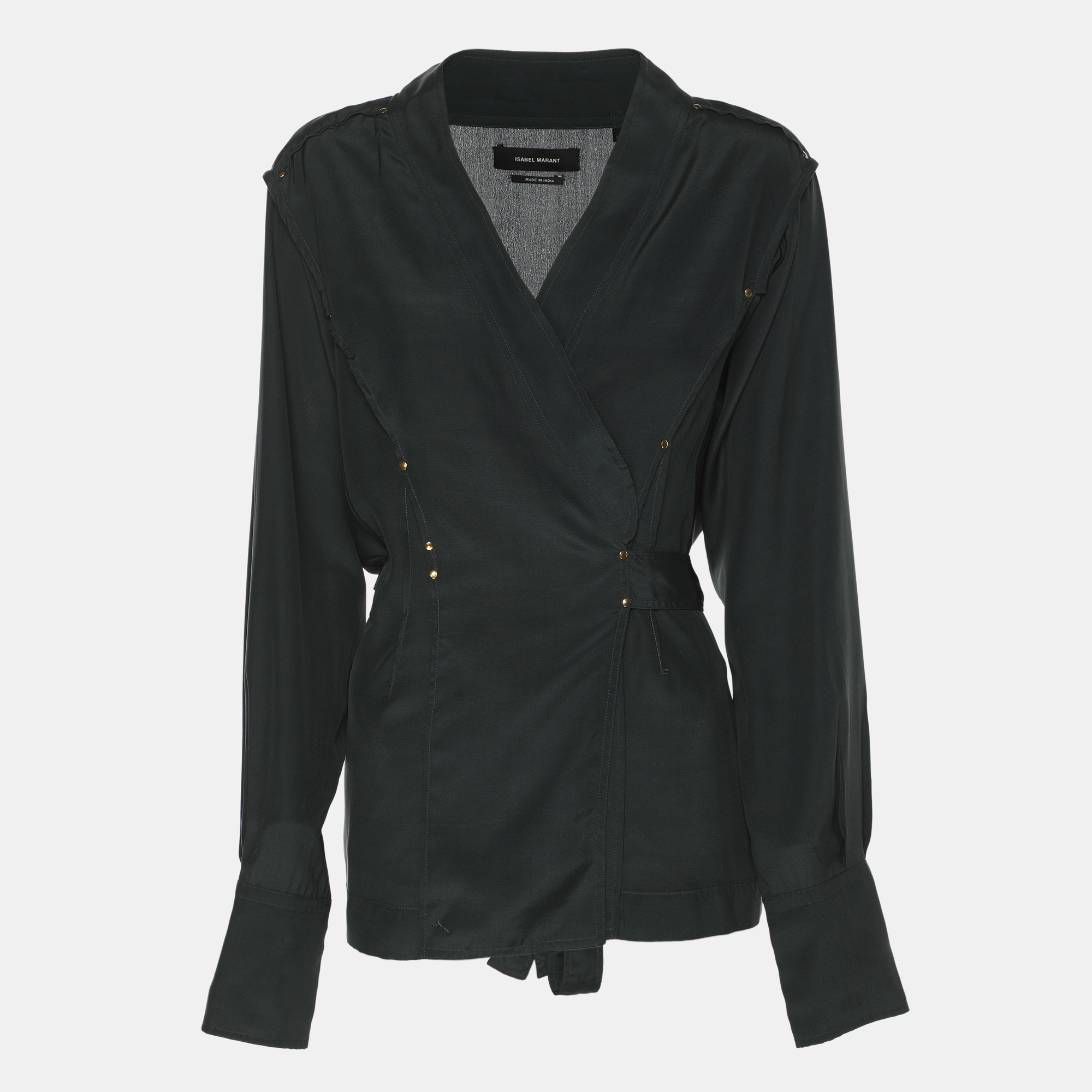 Pre-owned Isabel Marant Green Crepe Belted Wrap Long Sleeve Tops M