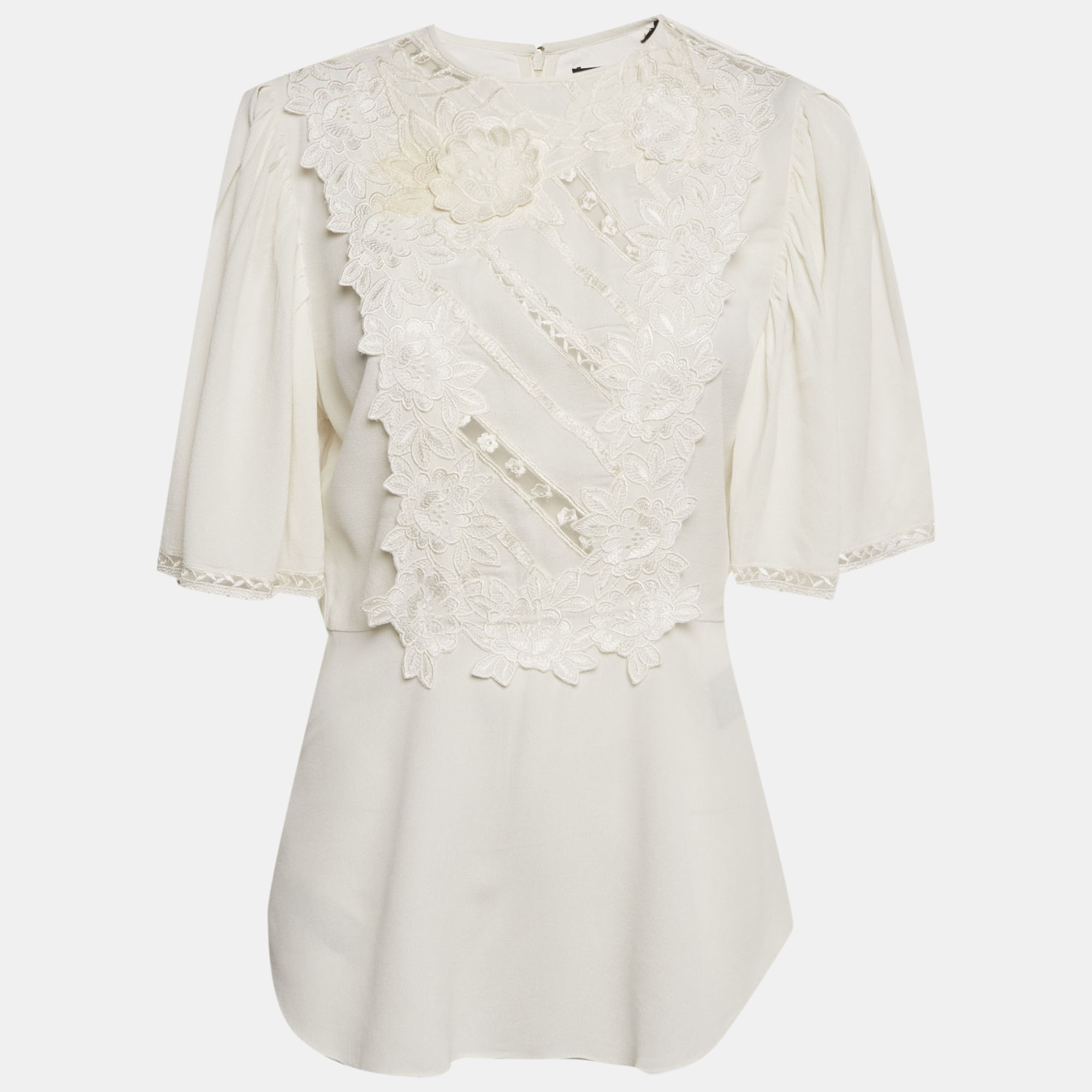 Pre-owned Isabel Marant White Floral Applique Crepe Lapao Top S