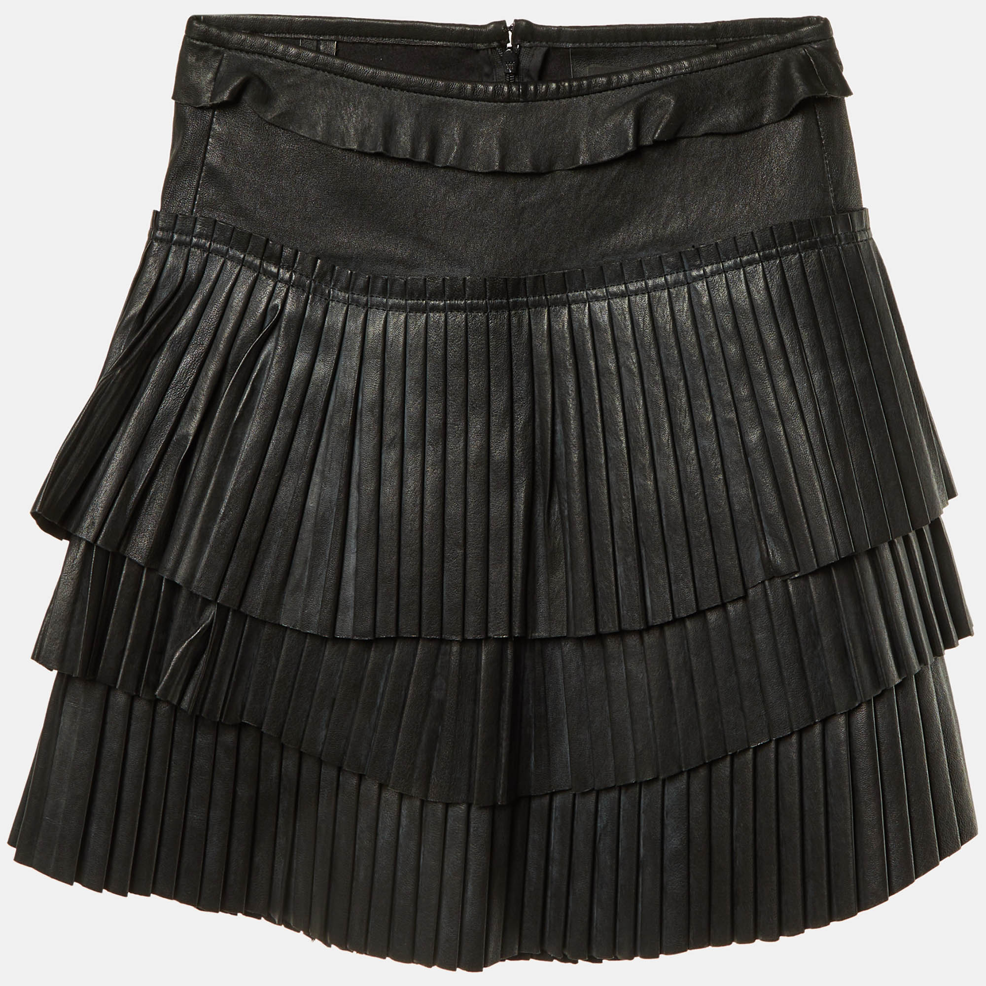 Pre-owned Isabel Marant Black Leather Pleated Tiered Mini Skirt S