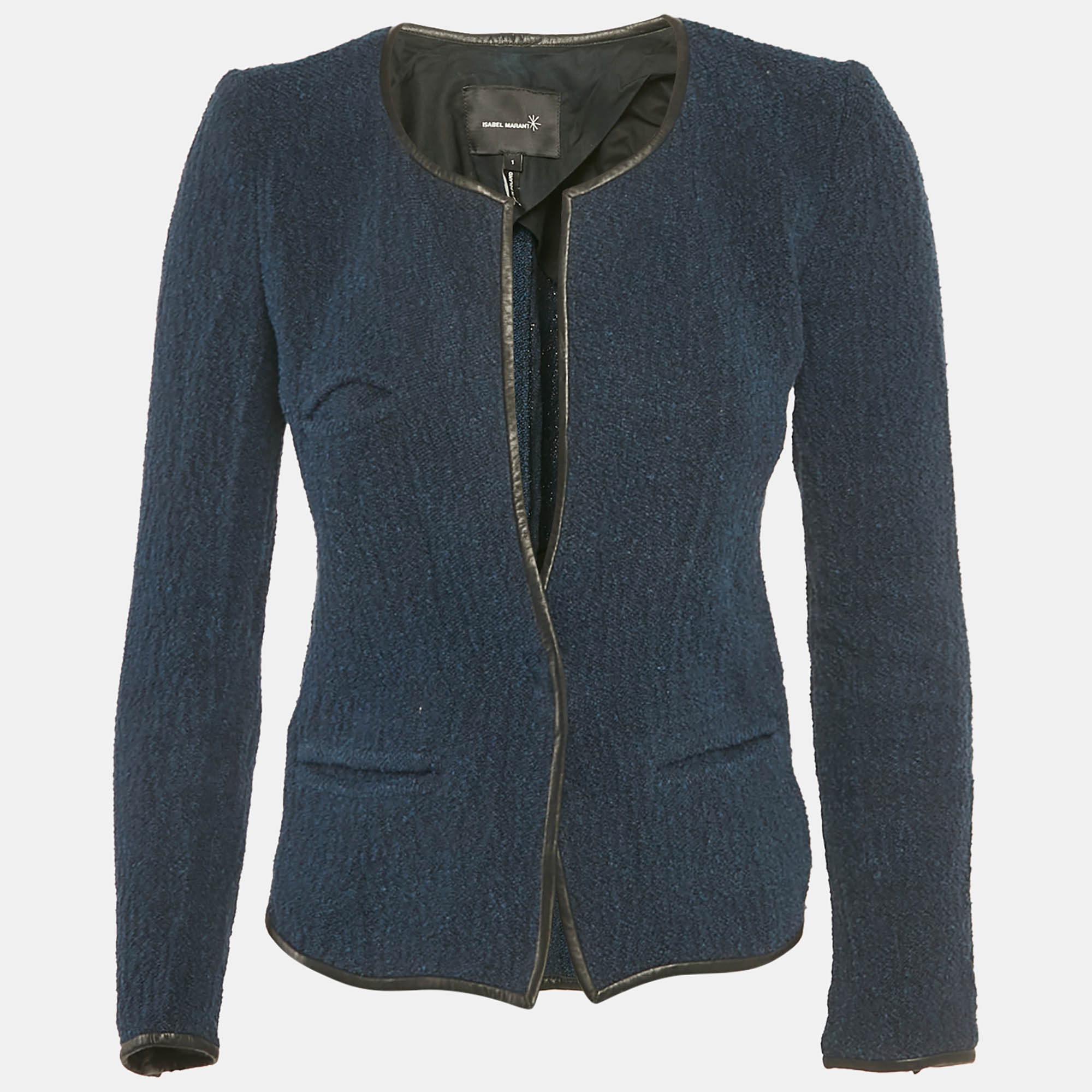 Pre-owned Isabel Marant Blue Leather Trim Tweed Jacket S