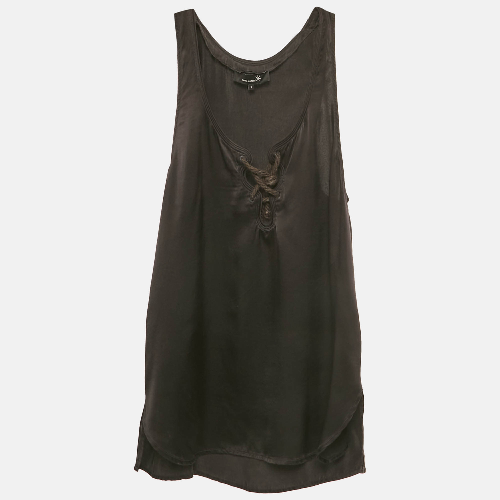 Pre-owned Isabel Marant Black Satin Lace-up Tank Top L