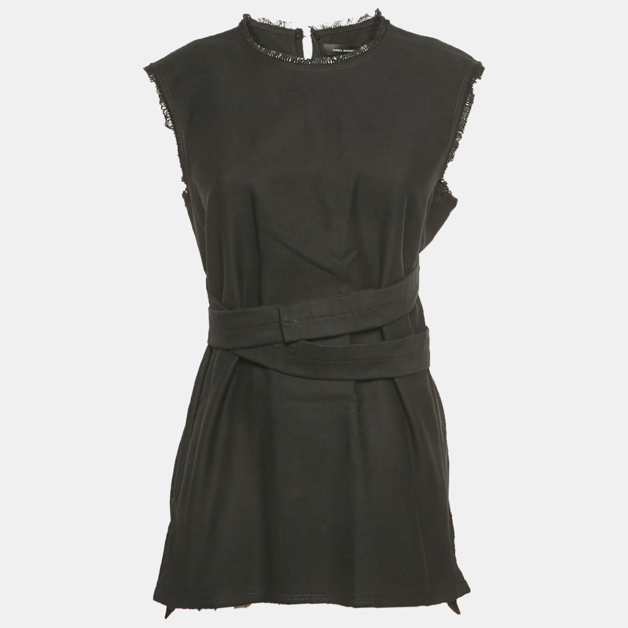 

Isabel Marant Black Raw Edge Cotton Belted Top M