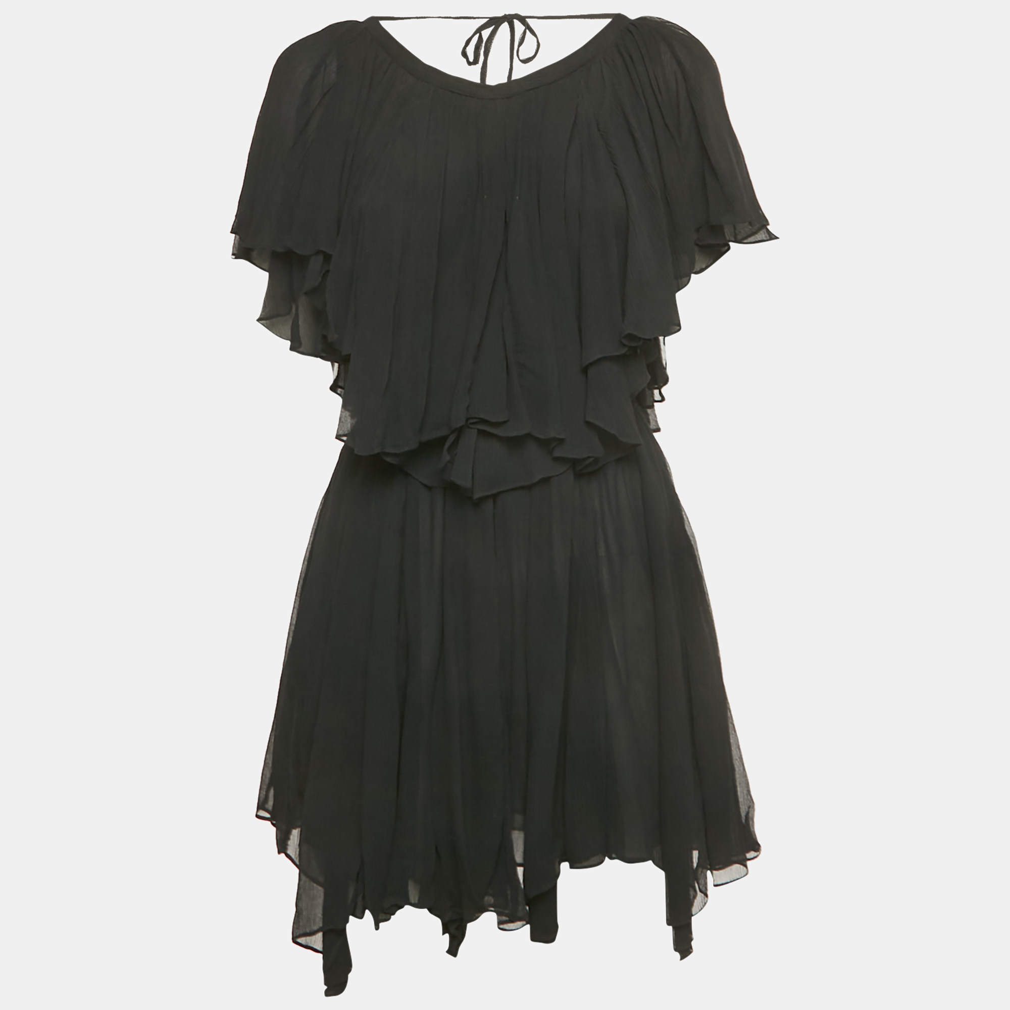 

Isabel Marant Black Crinkle Silk Ruffled Amelie Dress S