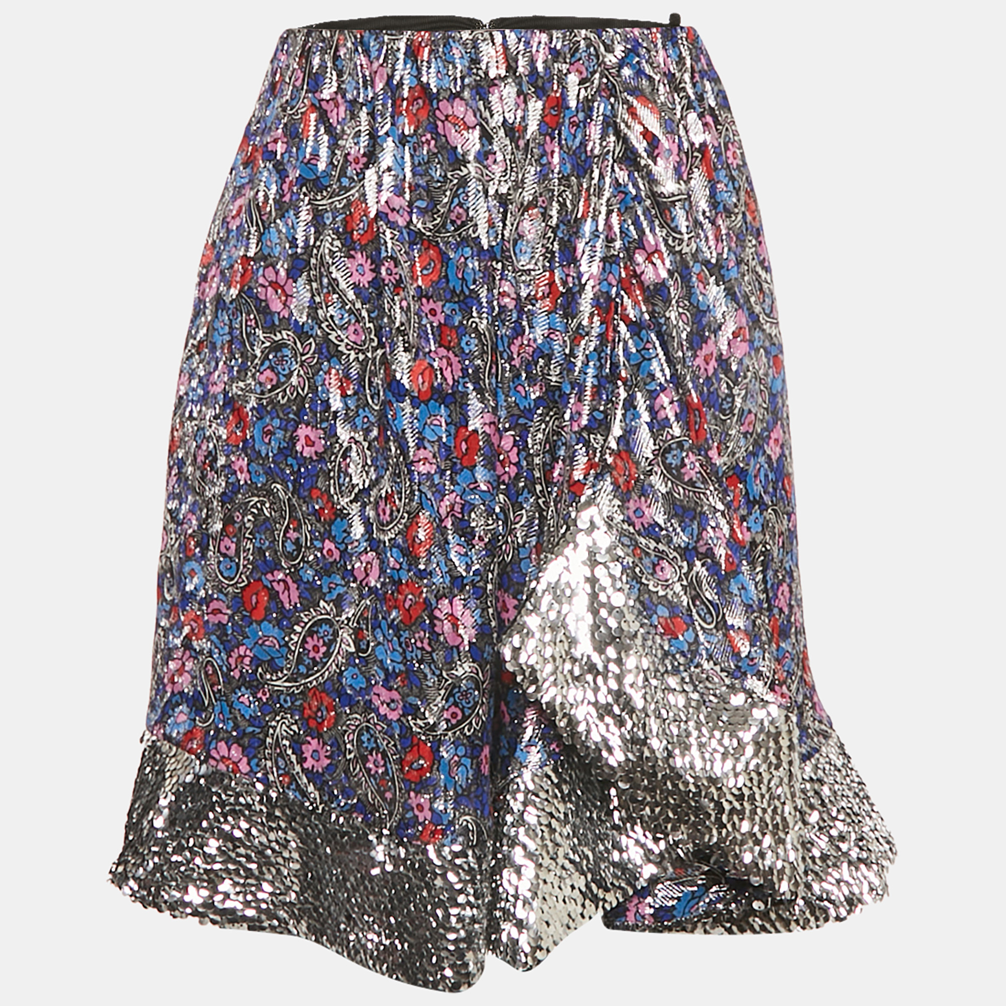 

Isabel Marant Blue Sequin Hem Brocade Mini Skirt M