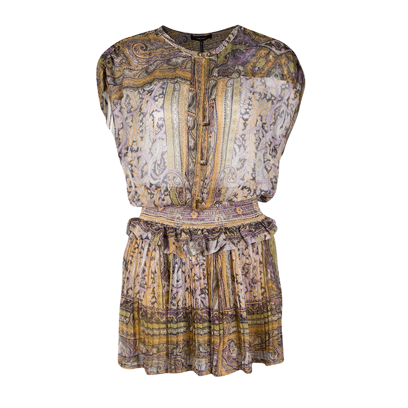 Isabel Marant Paisley Print Smocked Silk Gauze Viola Dress S