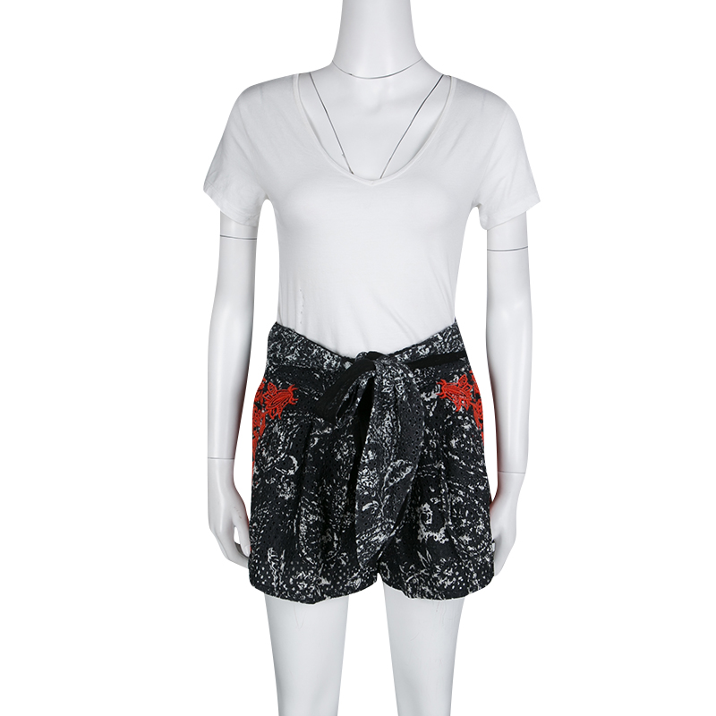 

Isabel Marant Black and Red Eyelet Embroidered Cotton Nash Shorts