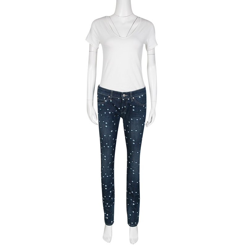 

Isabel Marant Etoile Indigo Dark Wash Denim Dot Embroidered Rumba Pants, Blue