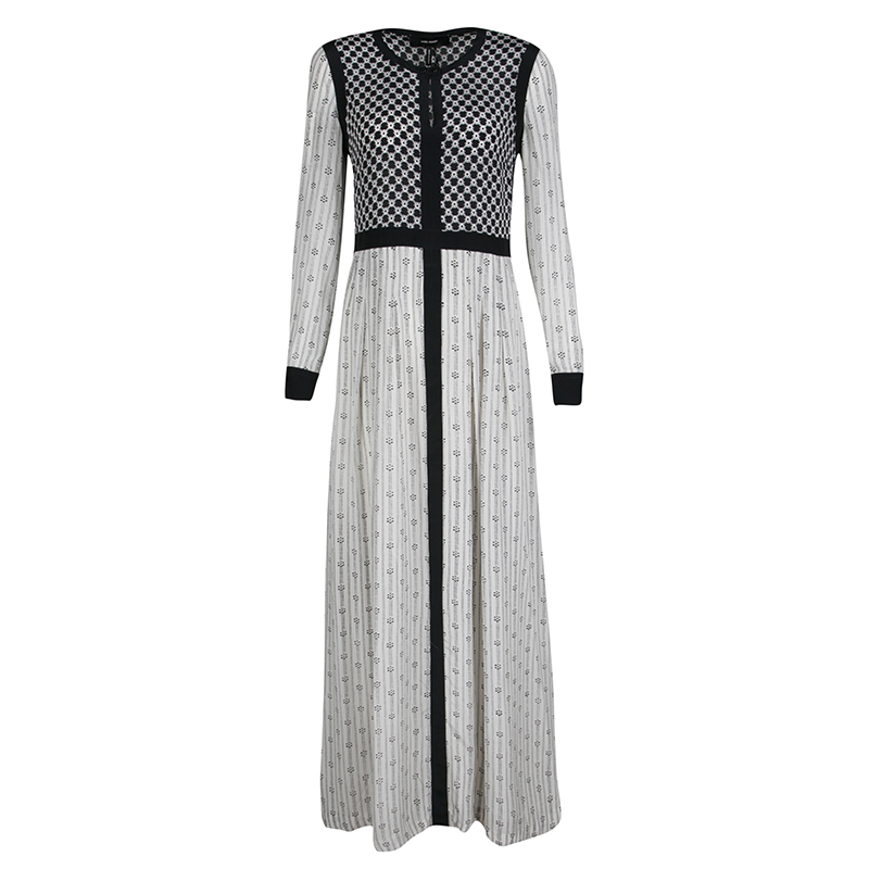 Isabel Marant Monochrome Printed Silk Long Sleeve Melissande Maxi Dress M