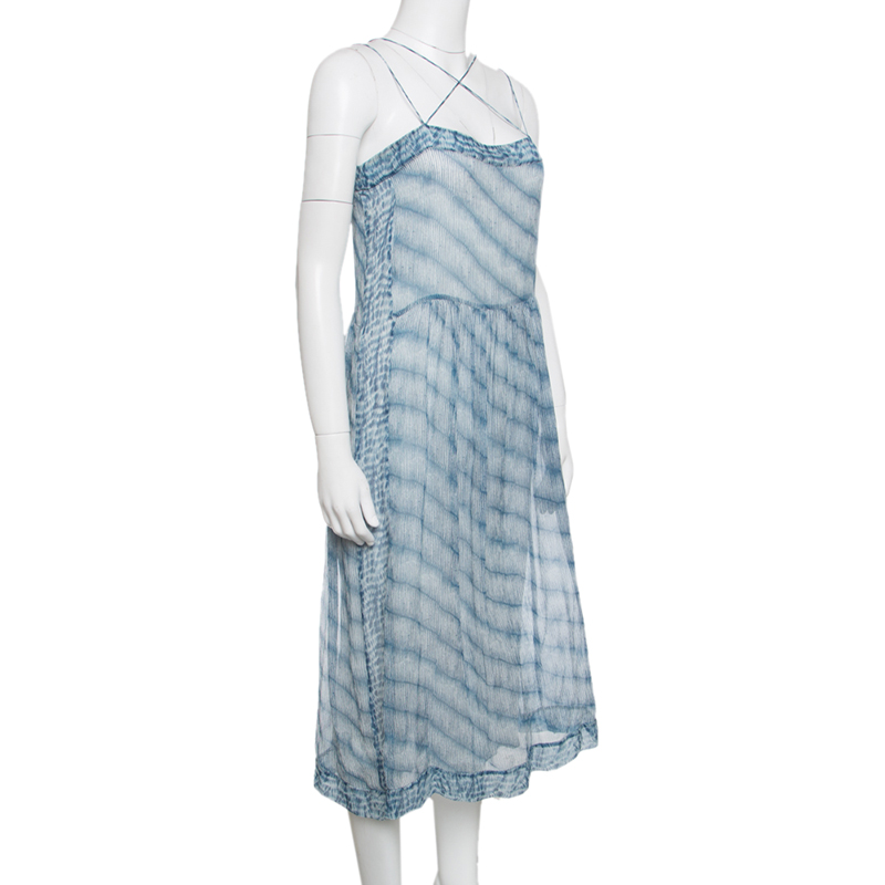 

Isabel Marant Etoile Blue and White Striped Silk Chiffon Sleeveless Dress