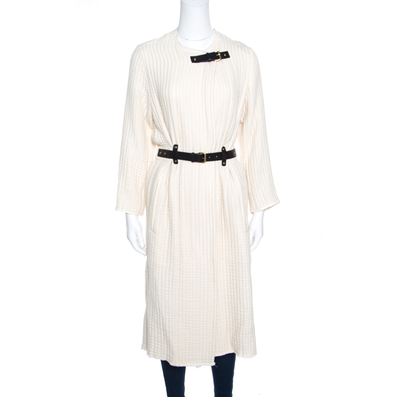 Isabel Marant Cream Cotton Glasco Structured Quilted Long Coat S