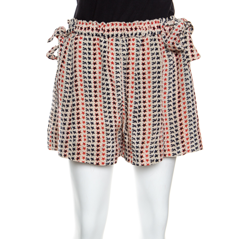 Pre Owned Isabel Marant Etoile Star Printed Silk Bow Detail Shorts M